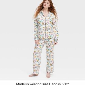Roller Rabbit White Pajama Set with Multicolor Cartoon Prints